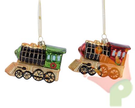 PENDENTE PER ALBERO DI NATALE TRENINO IN VETRO 8X10,5X4 CM 1 PZ