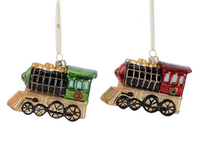 PENDENTE PER ALBERO DI NATALE TRENINO IN VETRO 8X10,5X4 CM 1 PZ