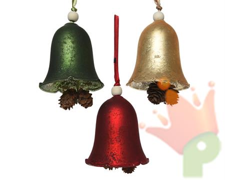 PENDENTE PER ALBERO DI NATALE CAMPANELLA E PIGNA COLORI ASSORT.