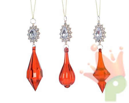 DECORAZIONE PENDENTE GIOIELLO ROSSO 3,5X3,5X16CM