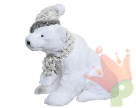 ORSO POLARE BIANCO CON SCIARPA E CAPPELLO 22X38X35CM