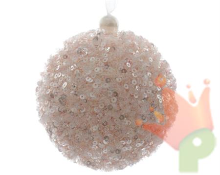 PALLINA DI NATALE ROSA CIPRIA CON PAILLETTES 8 CM
