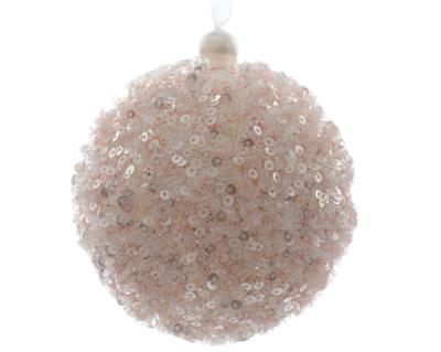 PALLINA DI NATALE ROSA CIPRIA CON PAILLETTES 8 CM