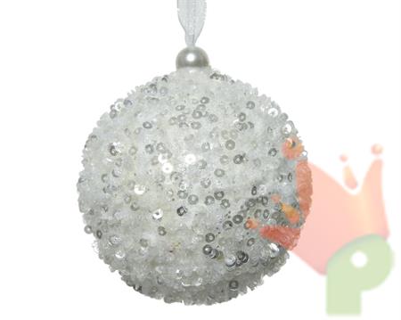 PALLINA DI NATALE IN FOAM BIANCA CON PAILLETTES 8 CM