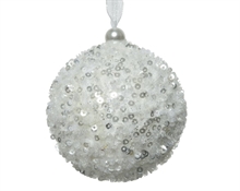 PALLINA DI NATALE IN FOAM BIANCA CON PAILLETTES 8 CM