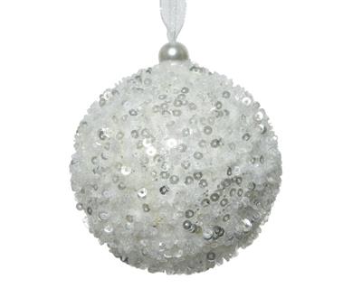 PALLINA DI NATALE IN FOAM BIANCA CON PAILLETTES 8 CM