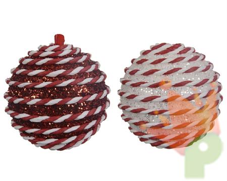 PALLINA DI NATALE DECORO BIANCO ROSSO 8 CM