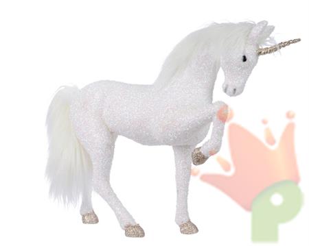 UNICORNO IN POLISTIROLO BIANCO GLITTER 14X70X52