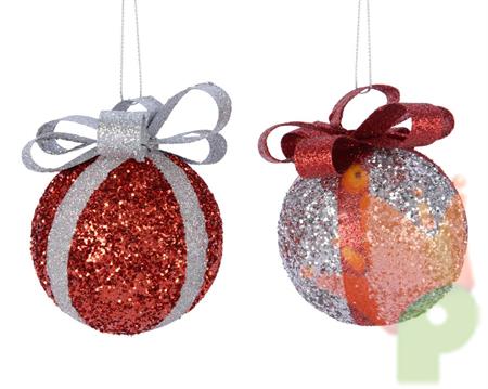 PALLINE DI NATALE DECORO FIOCCO ROSSO-ARGENTO