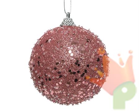 PALLINA DI NATALE ROSA ANTICO CON STRASS 8 CM