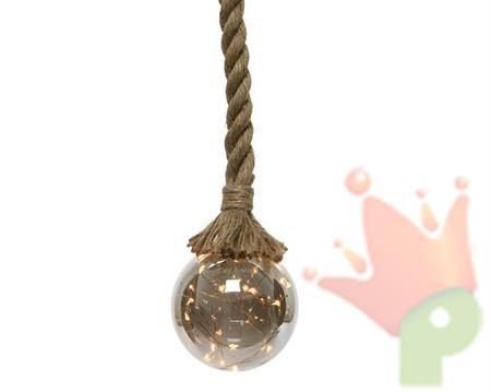 PENDENTE CORDA CON PALLINA E LED LUCE CALDA 10X8CM