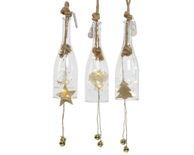 DECORAZIONE NATALIZIA BOTTIGLIA IN VETRO CON LED 3 FIGURE ASSORT
