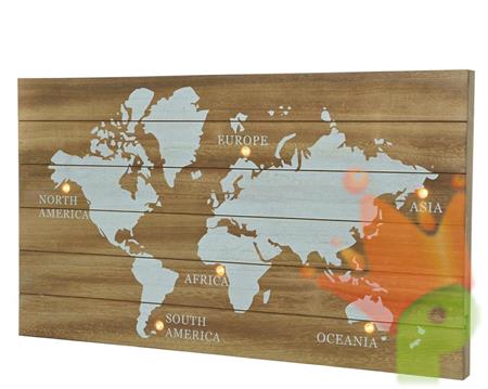 MAPPAMONDO IN LEGNO ILLUMINATO 6 LED LUCE CALDA
