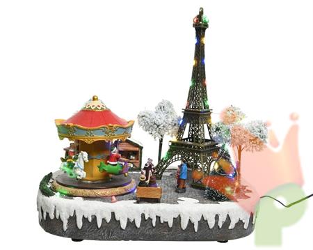 PAESAGGIO PARIGI INNEVATA CON LED MULTICOLOR CON MUSICA 14