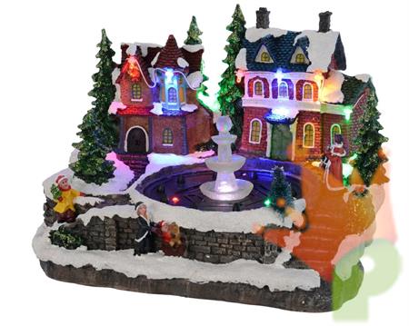 PAESAGGIO VILLAGGIO CON FONTANA E LED MULTICOLOR BATT 117