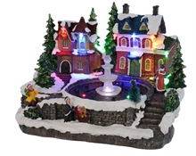 PAESAGGIO VILLAGGIO CON FONTANA E LED MULTICOLOR BATT 117