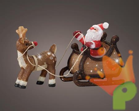 BABBO NATALE CON RENNA E SLITTA LUMINOSA LED
