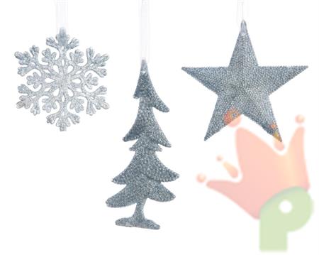 PENDENTE PER ALBERO DI NATALE AZZURRO GLITTERATO FIGURE ASSORT.