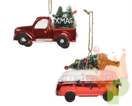PENDENTE PER ALBERO DI NATALE VEICOLO 2 FIGURE ASSORTITE
