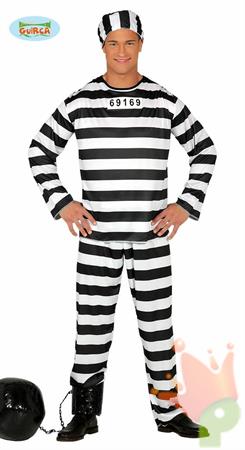 COSTUME CARCERATO BIANCO NERO ADULTO TAGLIA  L 52 54