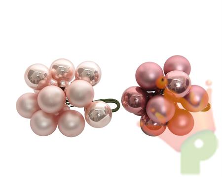PALLINE DI NATALE A GRAPPOLO ROSA 10 PZ 2 ASSORTITE
