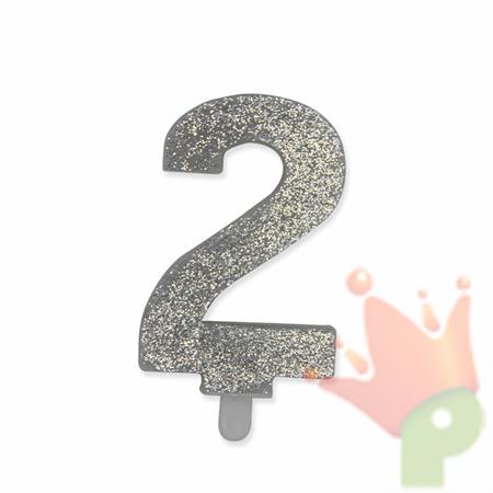 CANDELINA NUMERO 2 CERA SWEETY ARGENTO GLITTER