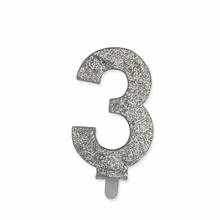CANDELINA NUMERO 3 CERA SWEETY ARGENTO GLITTER