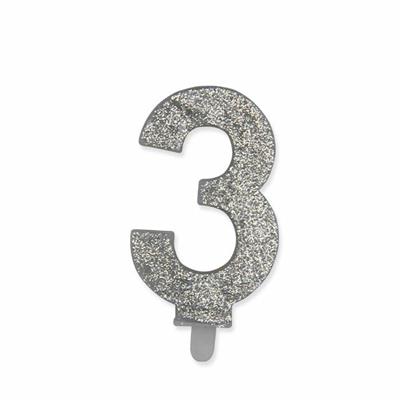 CANDELINA NUMERO 3 CERA SWEETY ARGENTO GLITTER