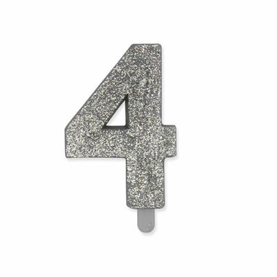 CANDELINA NUMERO 4 CERA SWEETY ARGENTO GLITTER