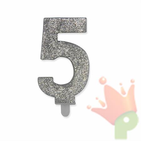CANDELINA NUMERO 5 CERA SWEETY ARGENTO GLITTER