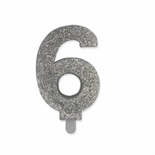 CANDELINA NUMERO 6 CERA SWEETY ARGENTO GLITTER