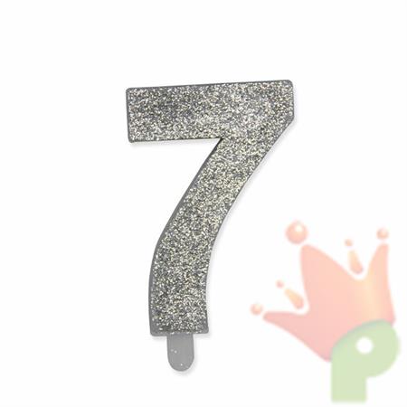 CANDELINA NUMERO 7 CERA SWEETY ARGENTO GLITTER