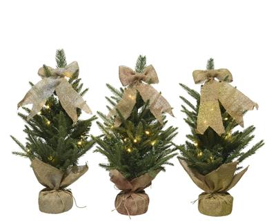 MINI ALBERO 30X30X55 CM CON LUCI FIOCCO E BASE IN JUTA