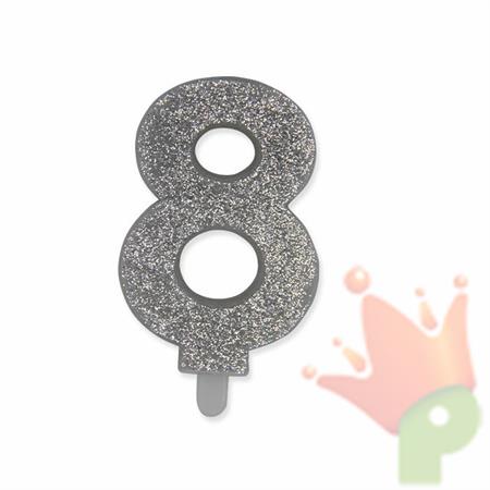 CANDELINA NUMERO 8 CERA SWEETY ARGENTO GLITTER