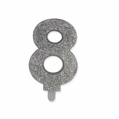 CANDELINA NUMERO 8 CERA SWEETY ARGENTO GLITTER