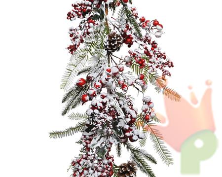 GHIRLANDA INNEVATA CON BACCHE ROSSE 11X20X175 CM