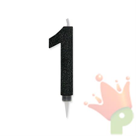 CANDELINA NUMERO 1 MAX DI CERA SWEETY NERO GLITTER