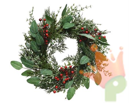 GHIRLANDA FUORIPORTA NATALIZIA 40 CM VERDE CON BACCHE ROSSE