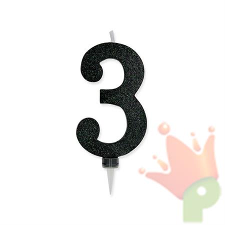 CANDELINA NUMERO 3 MAX CERA SWEETY NERO GLITTER