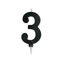 CANDELINA NUMERO 3 MAX CERA SWEETY NERO GLITTER