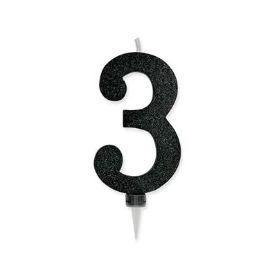 CANDELINA NUMERO 3 MAX CERA SWEETY NERO GLITTER