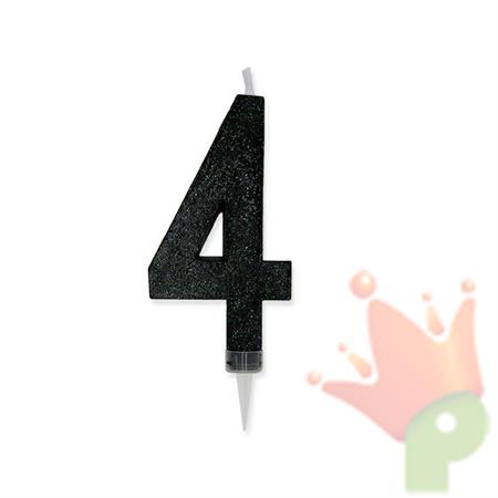 CANDELINA NUMERO 4 MAX CERA SWEETY NERO GLITTER