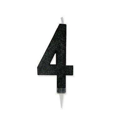 CANDELINA NUMERO 4 MAX CERA SWEETY NERO GLITTER