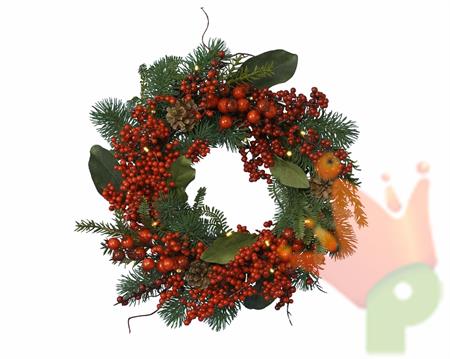 FUORIPORTA VERDE D. 40 CM DECORATO CON BACCHE ROSSE