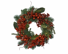 FUORIPORTA VERDE D. 40 CM DECORATO CON BACCHE ROSSE
