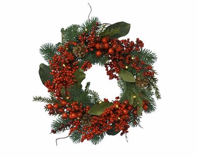 FUORIPORTA VERDE D. 40 CM DECORATO CON BACCHE ROSSE