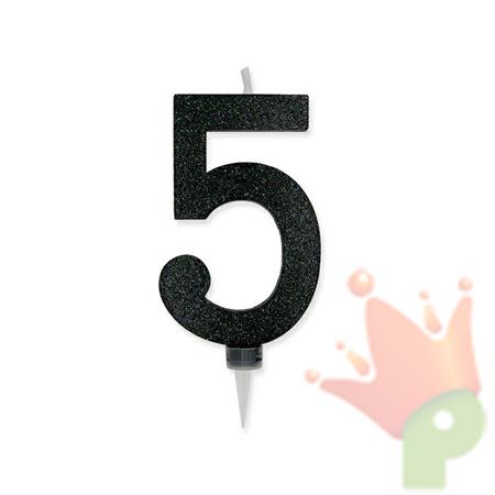 CANDELINA NUMERO 5 MAX CERA SWEETY NERO GLITTER