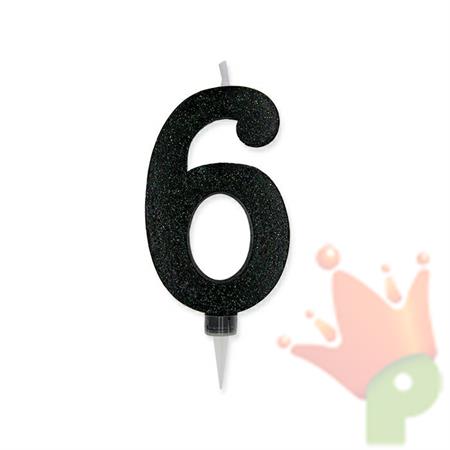CANDELINA NUMERO 6 MAX CERA SWEETY NERO GLITTER