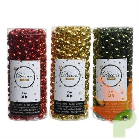 GHIRLANDA DI PERLE IN PLASTICA 7 MT VERDE-ORO-ROSSO