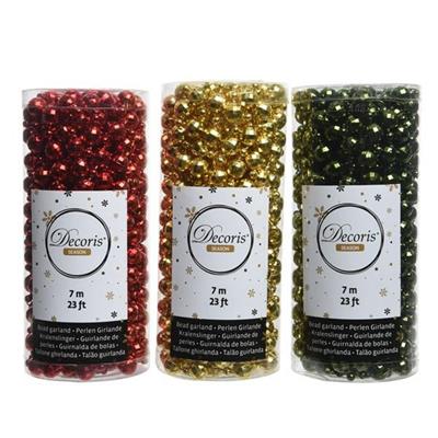 GHIRLANDA DI PERLE IN PLASTICA 7 MT VERDE-ORO-ROSSO